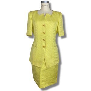 Escada Couture Women’s Size 38 Italian Skirt Suit Short Sleeve Blazer Yellow